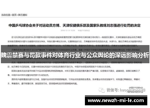 魏震禁赛与罚款事件对体育行业与公众舆论的深远影响分析